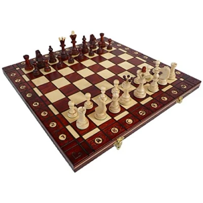 Afbeelding van ChessEbook Senator Houten Schaakspel 40 x cm Schaakbord van hoogwaardig hout Opvouwbare schaakspeelset Schaakset met munten Handgemaakt