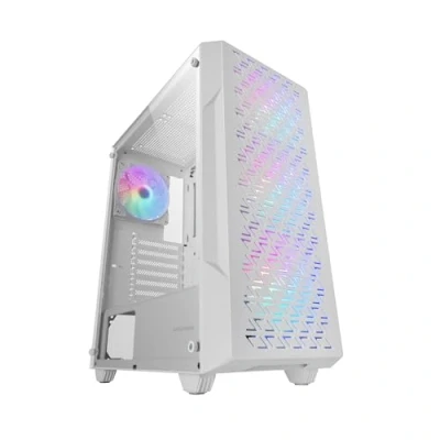 Afbeelding van MARSGAMING MC GEO, ATX gaming behuizing, 4 x 12 cm FRGB regenboogventilatoren, geometrisch mesh frontpaneel, zijvenster van gehard glas, PC met dubbele kamer, koelhouder