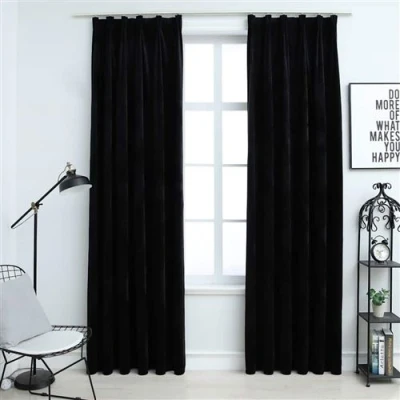 Image de vidaXL Rideaux occultants avec crochets 2 pcs Velours Noir 140x175 cm134492