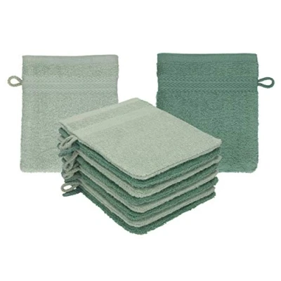 Afbeelding van Betz Set van 10 premium washandjes 100% katoen, 16 x 21 cm, dennengroen