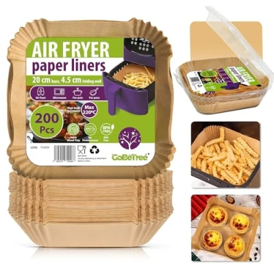 Afbeelding van 200 stuks 20 tot 24,5 cm vierkante airfryer bakpapier, duurzaam, BPA vrij, wegwerp bakpapier voor oven en
