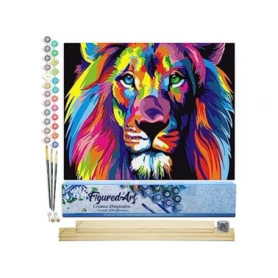 Afbeelding van Figured&#039;Art Schilderen op Nummer Volwassenen canvas Leeuw Pop art Handwerk acrylverf Kit DIY Compleet 40x50cm met houten lijst