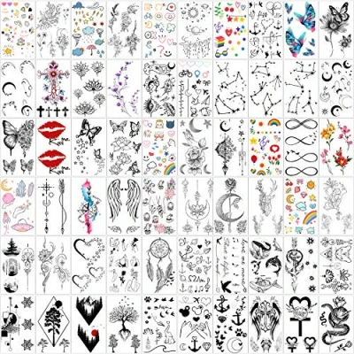 Afbeelding van Yazhiji 60 vellen met kleine tijdelijke waterproof tatoeages, maan, sterren, sterrenbeelden, muziek, kompas, anker, woorden, lijnen, bloemen Voor kinderen, volwassenen, mannen en vrouwen
