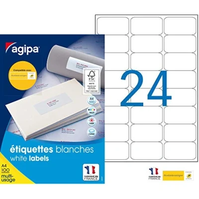 Afbeelding van Apli Agipa Multifunctionele etiketten, zelfklevend, wit, afgeronde hoeken, FSC gecertificeerd, file, 63,5 x 33,9 mm, 2400 etiketten