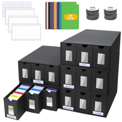 Afbeelding van BILIPLE Verzamelkaartenopbergdoos voor meer dan 15.000 kaarten, MTG Deck Box met 48 kleurrijke scheidingswanden, opbergdoos TCG, PTCG, MTG, Sports kaarten