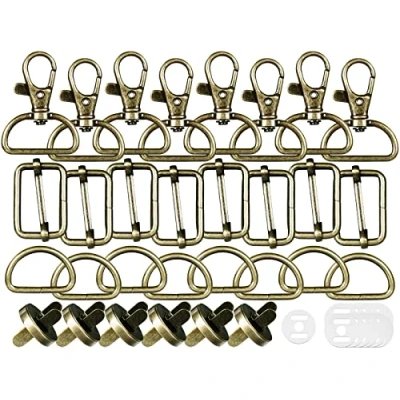 Afbeelding van Draaibare karabijnhaak, sleutelhanger, 30 stuks, D ringen, triglide schuifgesp, magnetische knopen, zaksluiting, metaal, halfronde gespen, hardware gesp voor rugzak, doe het zelf accessoires (brons)