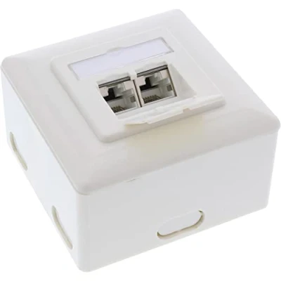 Image de Plaque murale InLine® pour montage en surface Cat.6A 2x RJ45 femelle RAL9010 blanc