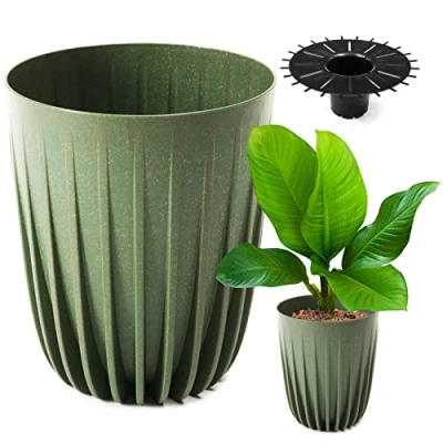 Afbeelding van Konzept 11 Bloempot, hoog, 25 cm diameter, grote pot voor buiten, balkon, bloempot met inzetstuk, groen, palmpot