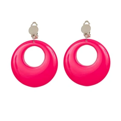 Afbeelding van WIDMANN 05839 paar oorbellen voor volwassenen, dames, jaren 80, disco, neon, carnaval, themafeest, fluorescerend roze