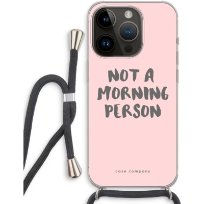 Afbeelding van Case Company® hoesje met Koord geschikt voor iPhone 14 Pro Morning person Telefoonhoesje Zwart Extra Bescherming aan alle Kanten en Over de Schermrand