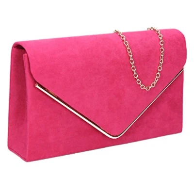 Afbeelding van SwankySwans Oscar Envelope Suede Velvet Party Prom Clutch Bag Damestas (2 stuks), Roze (Fuschia)
