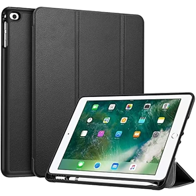 Afbeelding van Fintie SlimShell Beschermhoes voor iPad 9.7 2018/2017 / Air 2 2014 2013 met penhouder Ultralichte zachte TPU achterkant autoslaap/wake up zwart