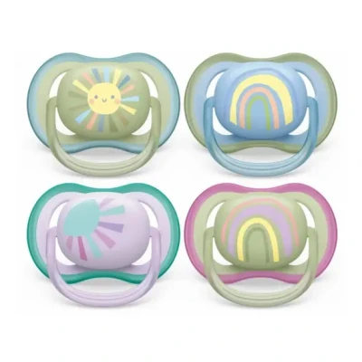 Afbeelding van Avent Ultra Air 2 Orthodontische Silicone Fopspenen met Ontwerp 0 6 Maanden (Modellen : Soleil en Arc Ciel Bleu)