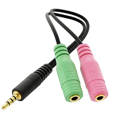 Afbeelding van deleyCON Hoofdtelefoon splitter jack audio kabel stereo Y adapter 1 x 3,5 mm CTIA 4 polige TRRS naar 2 jackstekker
