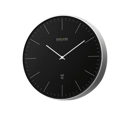 Afbeelding van Explore Scientific RAC1001 Wandklok, diameter 25 cm, radiogestuurd, nauwkeurig uurwerk, geen instelling nodig, modern design, zonder cijfers, metaal, zwart