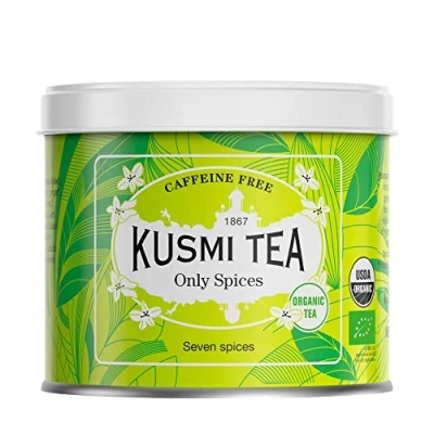 Image de Kusmi Tea Only Spices Infusion Bio Mélange d&#039;Épices Issues de l&#039;Agriculture Biologique Cannelle, Anis, Gingembre, Réglisse Boîte Thé Métal 120g Quantité pour environ 50 Tasses
