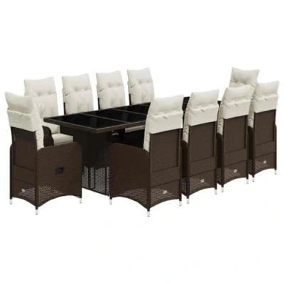 Afbeelding van vidaXL 11 delige Bistroset met kussens poly rattan bruin