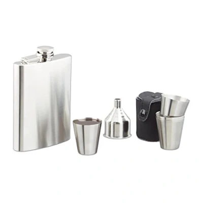 Afbeelding van Relaxdays heupfles set rvs trechter en beker platvink heupflacon 200 ml klein