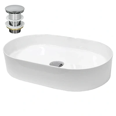 Afbeelding van Wastafel 605x380x125 mm wit keramiek incl. afvoerset zonder overloop