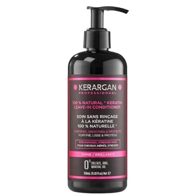 Image de Kerargan Soin Quotidiens Ultra Réparateur Sans Rinçage à la Kératine pour Cheveux Stressés Protection et Brillance Aloe Vera, Huile d&#039;Argan Sulfate, GMO, Minérale 350ml