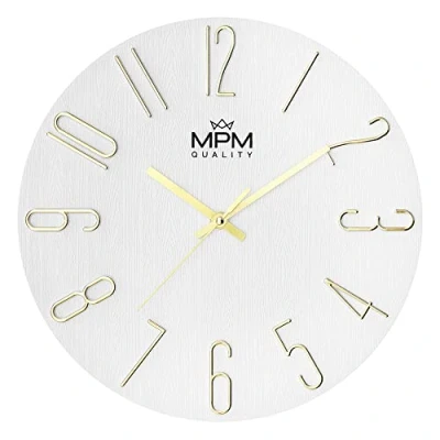 Afbeelding van MPM Quality Design wandklok, datumweergave, 3D cijfers, nauwkeurig kwartsuurwerk, diameter 305 mm, moderne wanddecoratie voor woonkamer, slaapkamer of kantoor