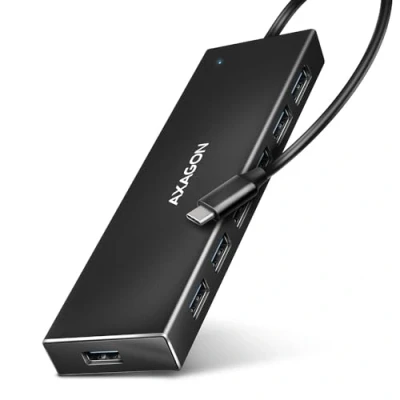 Afbeelding van AXAGON HUE F7C 7x USB 3.2 Gen 1 ALU FLAT hub, micro power IN, 30cm C cable