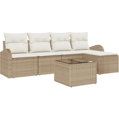 Afbeelding van vidaXL 6 delige Tuin Sofa Set met Kussens Bruine Poly Rattan