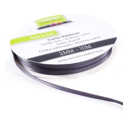 Afbeelding van Vaessen Creative Satijnen lint antraciet 3 mm x 10 meter decoratief plakband voor bruiloft, doop en verjaardagscadeau, grijs