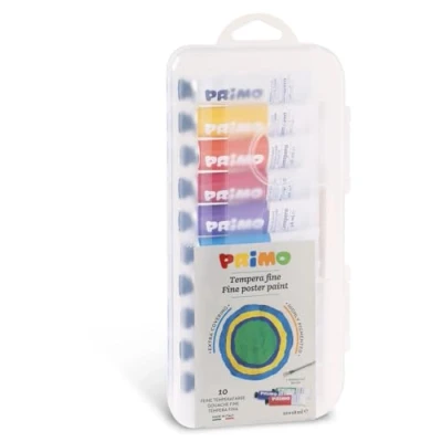 Afbeelding van PRIMO Morocolor, Tempera om te schilderen, 10 kleuren, wasbaar, voor kinderen, kleuren van aluminium tube, 12 ml, glanzende extra hoge pigmentatie, gemaakt in Italië