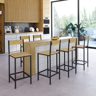 Image de Lot de 6 tabourets bar DETROIT avec dossier chaise cuisine design industriel IDMarket