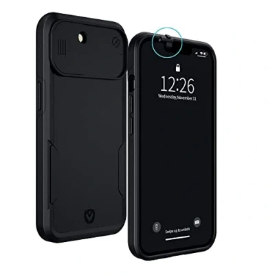 Afbeelding van Valenta x Spy Fy®: iPhone 13 Hoesje met Camera Covers aan Voor én Achterkant Beschermt je Privacy en Camera’s Hard Kunststof Backcover Zwart