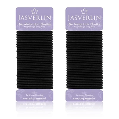 Afbeelding van JASVERLIN Lot de 50 élastiques noirs pour cheveux sans métal queue cheval Accessoires tressage femmes et filles 4 mm Noir