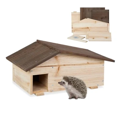 Afbeelding van egelhuis hout met bodem 2 kamers 24 x 46 33,5 cm natuur