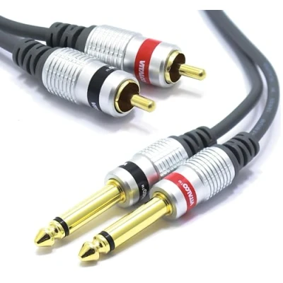 Afbeelding van Tulp naar 6,3mm jack kabel 1,5 m Vitalco 2x male RCA 6.35mm mono audio Signaalkabel adapter