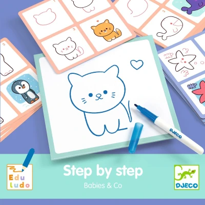 Afbeelding van Djeco tekenkaarten step by babydieren