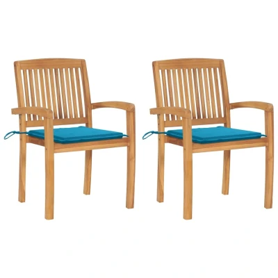 Afbeelding van Tuinstoelen 2 st met blauwe kussens massief teakhout