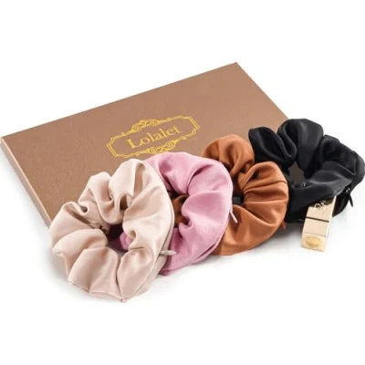 Afbeelding van Lolalet Set van 4 elastische haarelastiekjes met ritsvak voor dames, elastisch, zacht, dames en meisjes