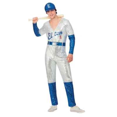 Afbeelding van Smiffy&#039;s Elton John Kostuum Glitter En Glamour Baseball Man Blauw, Zilver Small Carnavalskleding Verkleedkleding