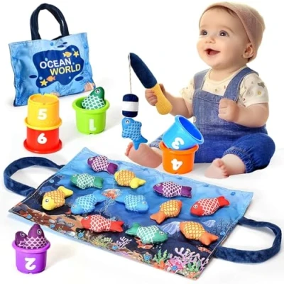 Afbeelding van Yitical Montessori Visspeelgoed vanaf 1 tot 2 jaar, speelgoed voor baby&#039;s van 6 12 18 maanden, motorisch speelgoed, vissen, educatief cadeau jongens en meisjes