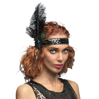 Afbeelding van Boland Hoofdband Flapper Iris Zwart Volwassenen Vrouwen 20&#039;s Roaring Twenties