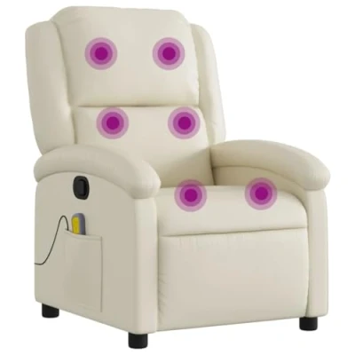 Image de vidaXL Fauteuil inclinable de massage Crème Similicuir373442