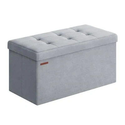 Afbeelding van SONGMICS Opbergrek, opvouwbare zitzak, 38 x 76 cm, bedpunt, voetensteun, opbergdoos, belastbaar tot 300 kg, voor woonkamer, slaapkamer, entree, duifgrijs, LSF247G02