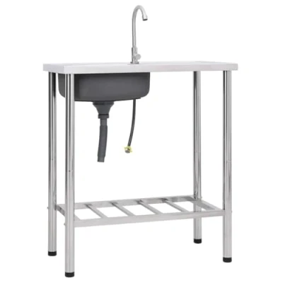 Afbeelding van Campinggootsteen enkele bak met kraan roestvrij staal 75 x 40 15 cm