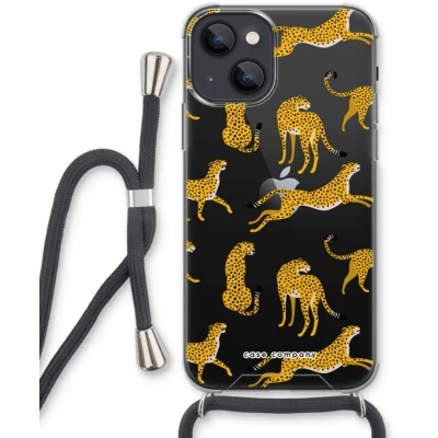 Afbeelding van Case Company® hoesje met Koord geschikt voor iPhone 13 mini Luipaard Telefoonhoesje Zwart Extra Bescherming aan alle Kanten en Over de Schermrand