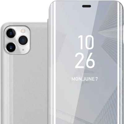 Afbeelding van Cadorabo Hoesje geschikt voor Apple iPhone 11 PRO MAX in AGAAT ZILVER Clear View Spiegel Beschermende Case met Tribunefunctie 360 Graden Bescherming Book Cover Etui