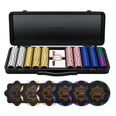 Afbeelding van SLOWPLAY Nash Poker Set Pokerchips van klei 500 stuks [met waarde], 14 g Pokerkoffer Texas Holdem, Deluxe Pokerbox Pokerkaarten, Dealer knop