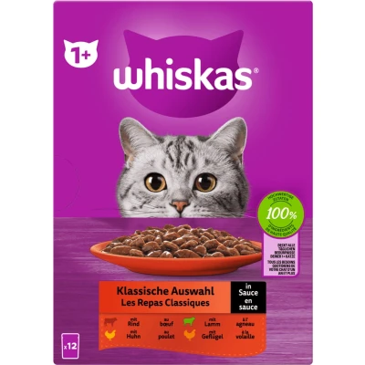 Afbeelding van 12x85g 1+ Adult Klassieke Selectie in Saus Whiskas Kattenvoer Maaltijdzakjes