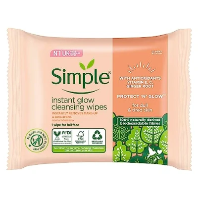 Afbeelding van Simple Protect &#039;N&#039; Glow Instant biologisch afbreekbare doekjes dermatologisch getest voor de gevoelige huid, 20
