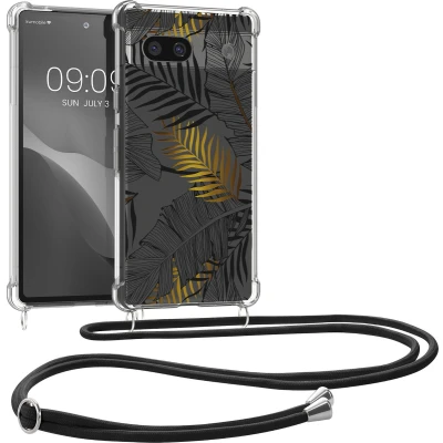 Afbeelding van kwmobile telefoonhoesje geschikt voor Google Pixel 7a Hoesje met telefoonkoord Back cover smartphone Case in geel / grijs transparant