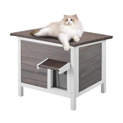 Image de VEVOR Maison Cabane pour Chat d&#039;Extérieur en Bois Abri Toit Porte PVC 610 mm
